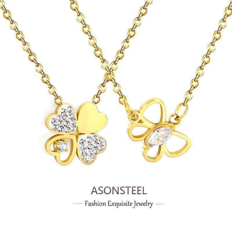 ASONSTEEL Trendy Lucky Cr Zirconia Pendant Stainless Steel Fashion Butterfly Chok Necklace Women Gifts H260312