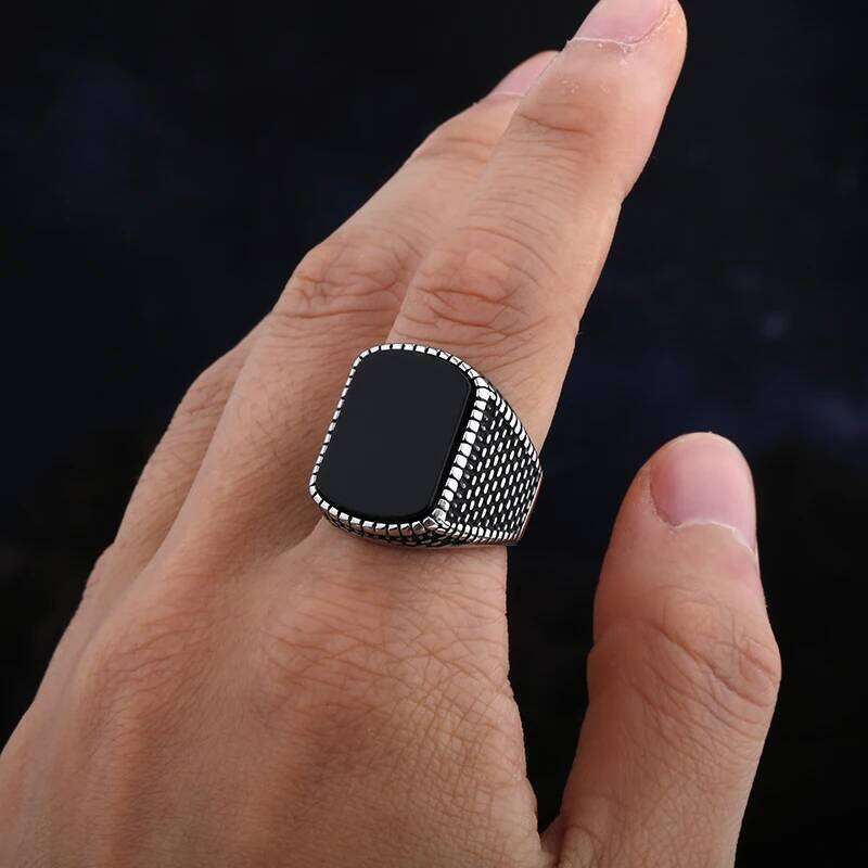 Simple Fashion Stainless Steel With Black Agate Stone Rings For Men Women High Quality Wedding Jewelry Gifts Dropshipping H260312
