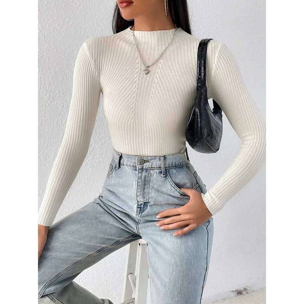 Solid White and Black Tops 2025 Autumn Winter Long Sleeve Turtleneck Pullovers Fashion Womens Sweaters Femme Clothing Z260314