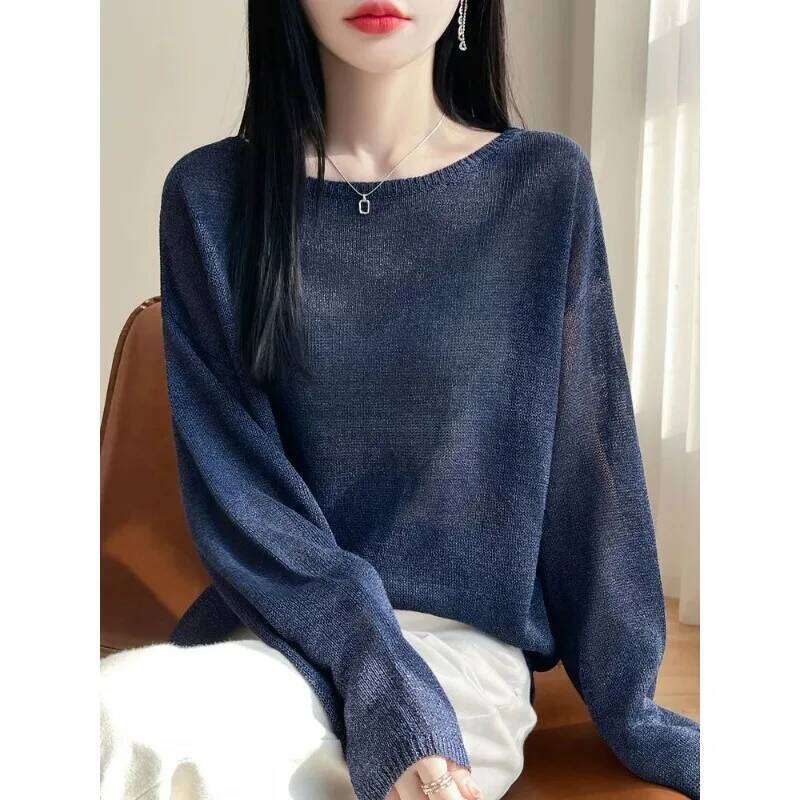Solid Color Autumn and Winter Mid-length Loose Casual Versatile Long-sleeved Bottoming Knitted Sweater Women's Top Z260313