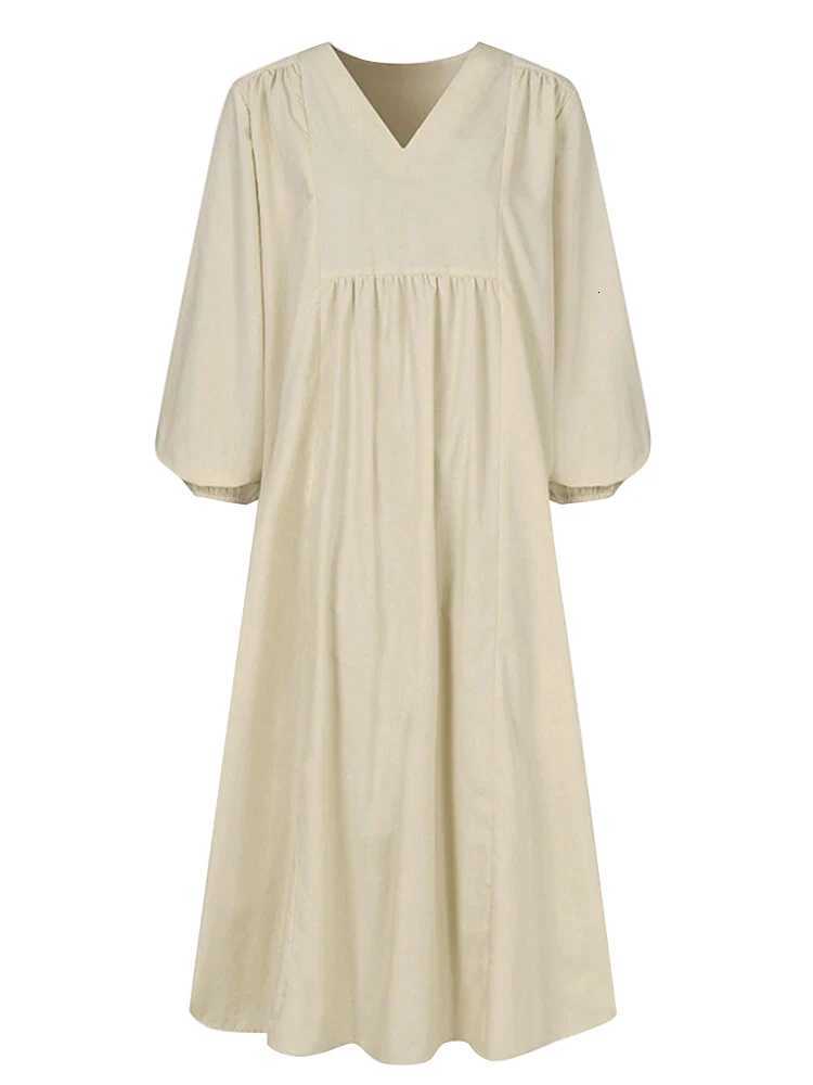 Spring/Summer New Arrivals Womens Cotton-Linen Blend Loose Bell-Sleeve Dress Casual Elegance for Everyday WearT260314