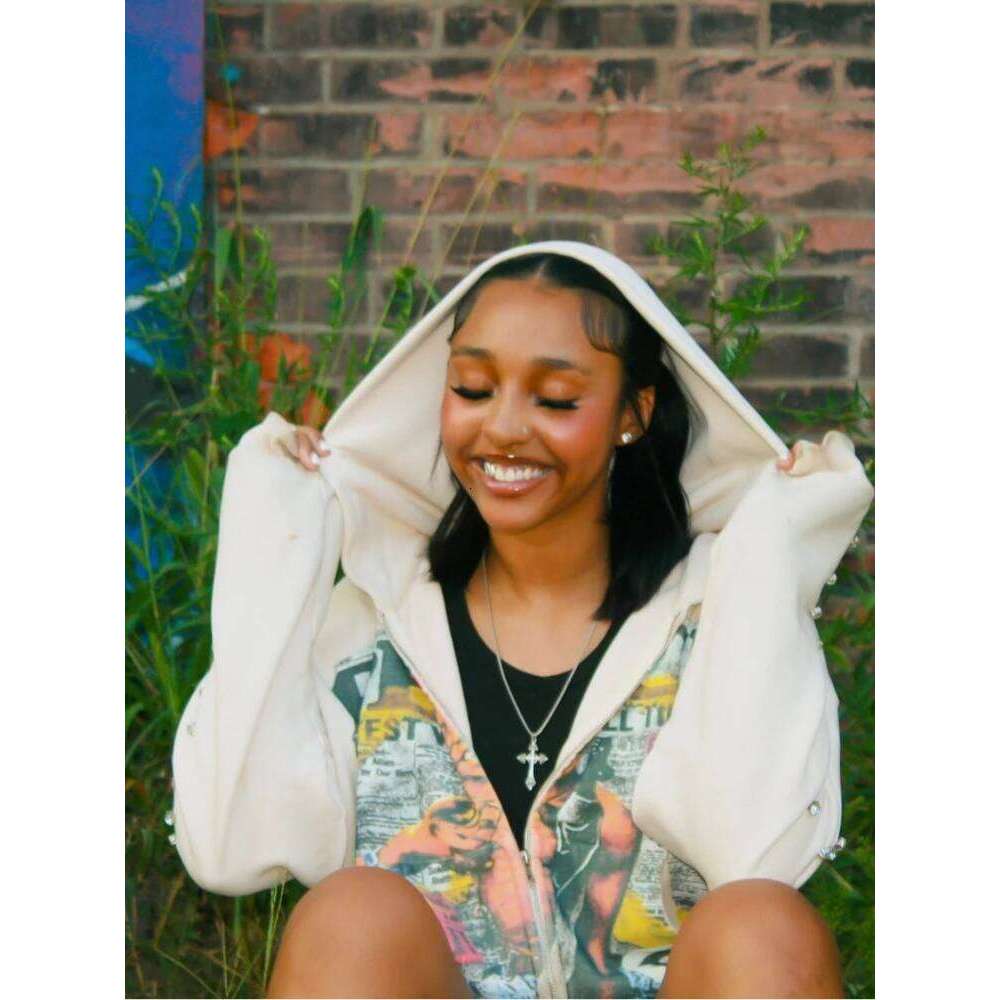 Autumn/Winter Gothic Punk Couple Retro Design Bead Print Graffiti Printed Hoodie Sweatshirt Z260315