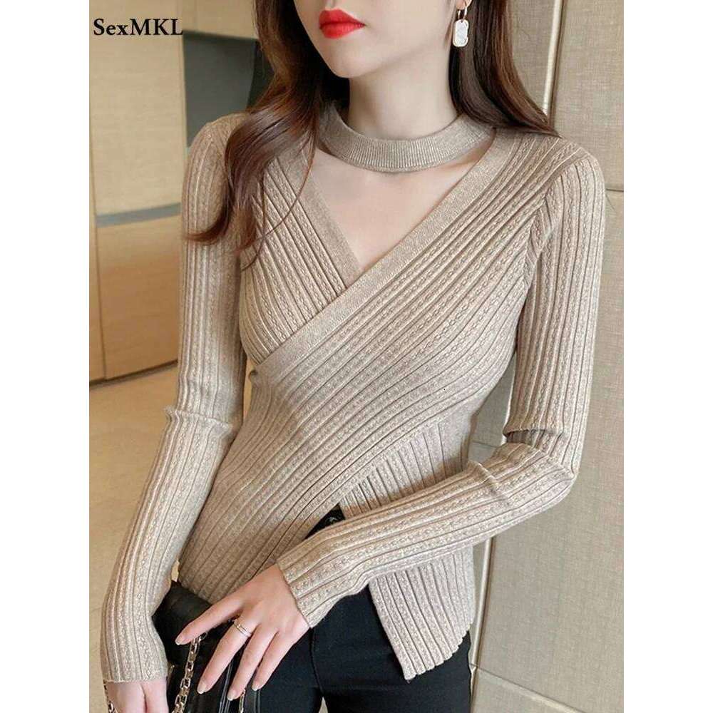 Sexy V neck White Sweaters Women Casual Long Sleeve Ladies Tops Slim Y2k Clothes Autumn Winter Korean Basic Knitwear Pullovers Z260314