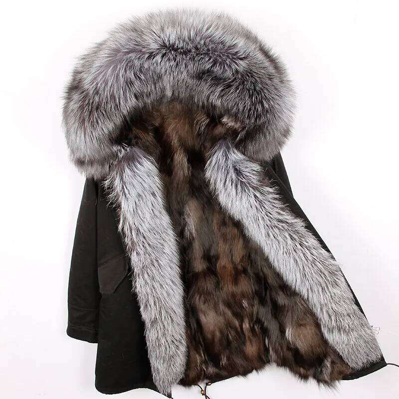 2024 MAOMAOKONG Natural Liner Long Outerwear Winter Jacket Raccoon Lining Big Real Fox Fur Collar Coat Parkas Z260313