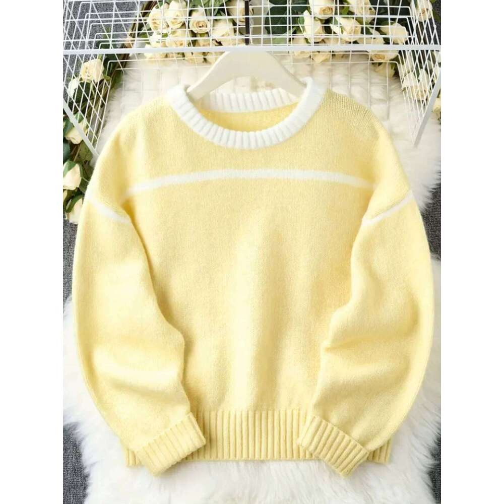 Simple Contrast Color Pullover Sweater Fashion Women's Tops-Hot Wool Soft Knit Long Sleeve Beautiful Ladies W Z260313