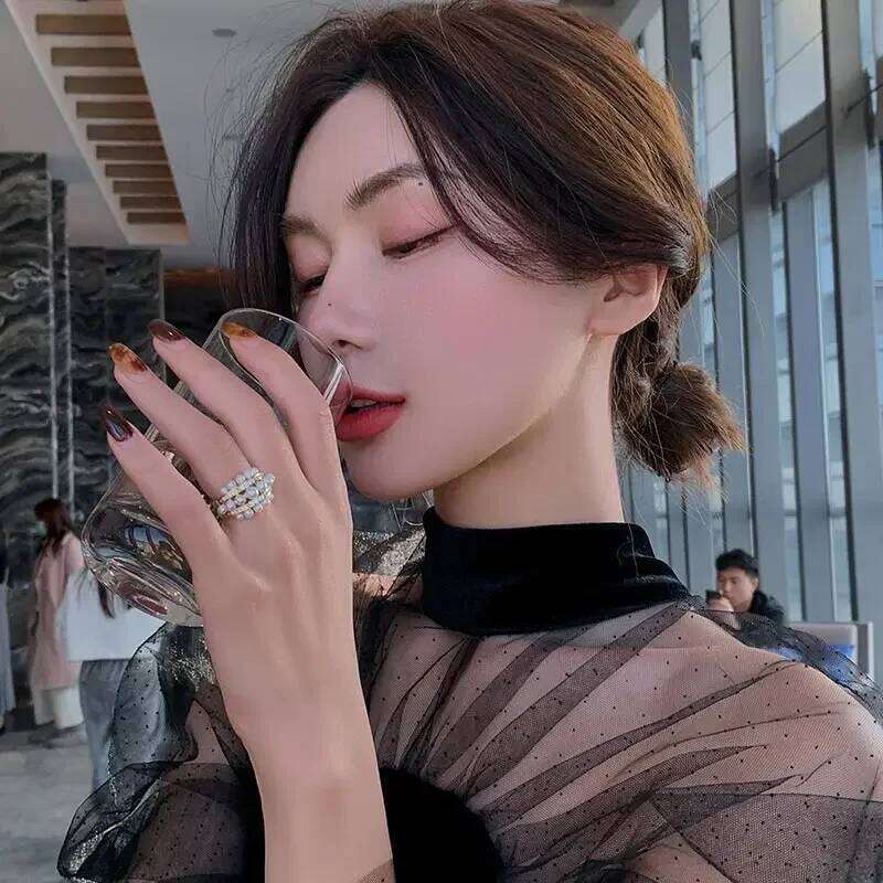 2025 New Exquisite Pearl Zircon Gold Color Open Rings Wedding Party Women's Fashion Jewelry Finger Accessories for Girls H260312