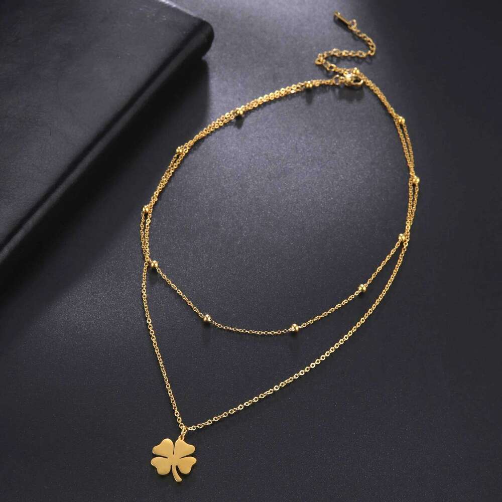 Fashion Stainless Steel Necklace Simple Leaves Pendant Necklaces Trend Multi-layer Choker Jewelry Wedding Gifts H260312