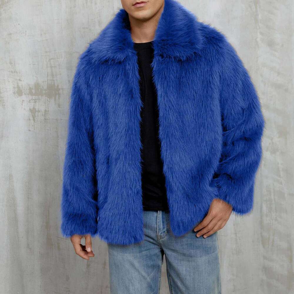 Men Faux Fur Coat Loose Solid Lapel Neck Long Sleeve Open Front Warm Furry Winter Jacket Z260313