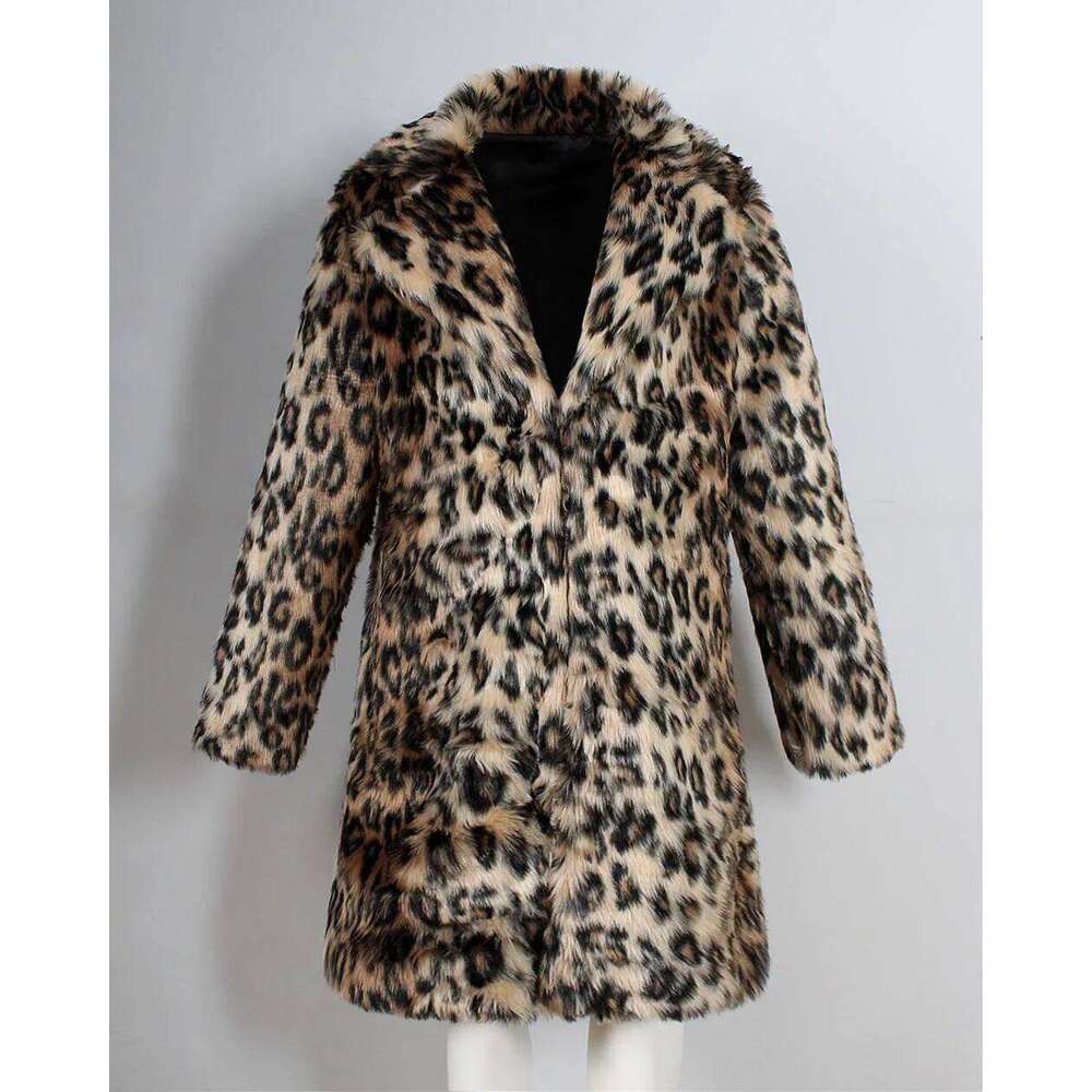 Men's Fashion Leopard Faux Overcoat Winter Warm Extra Jacket For Male Stylish Long Fur Outerwear Coat Parkas Z260313