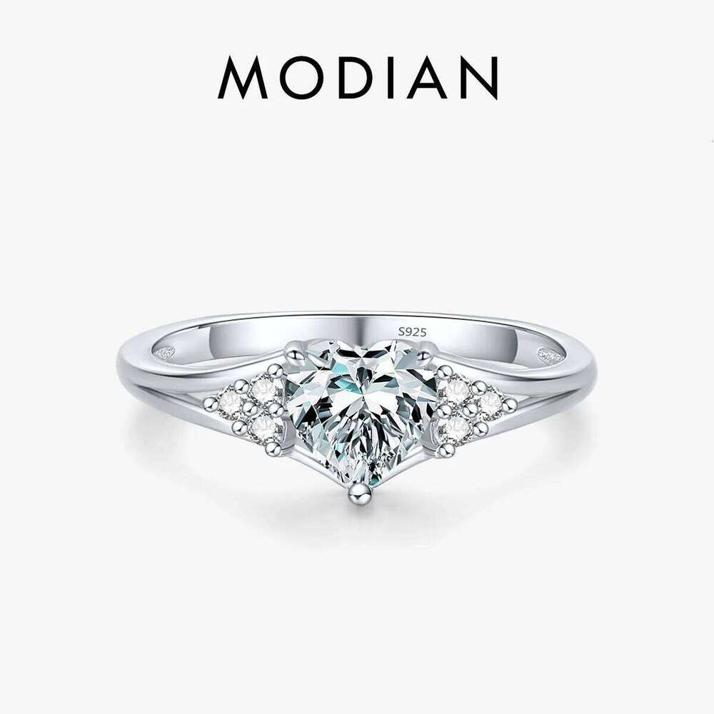 MODIAN 925 Sterling Silver Romantic Heart Finger Ring Pave Setting CZ Band For Women Wedding Engagement Anniversary Gift H260312