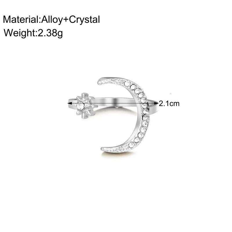 Trendy Cuff Ring Moon And Sun Design Crescent Shape Inlaid Rhinestone Match Daily Outfits Dainty Party Accessory H260312