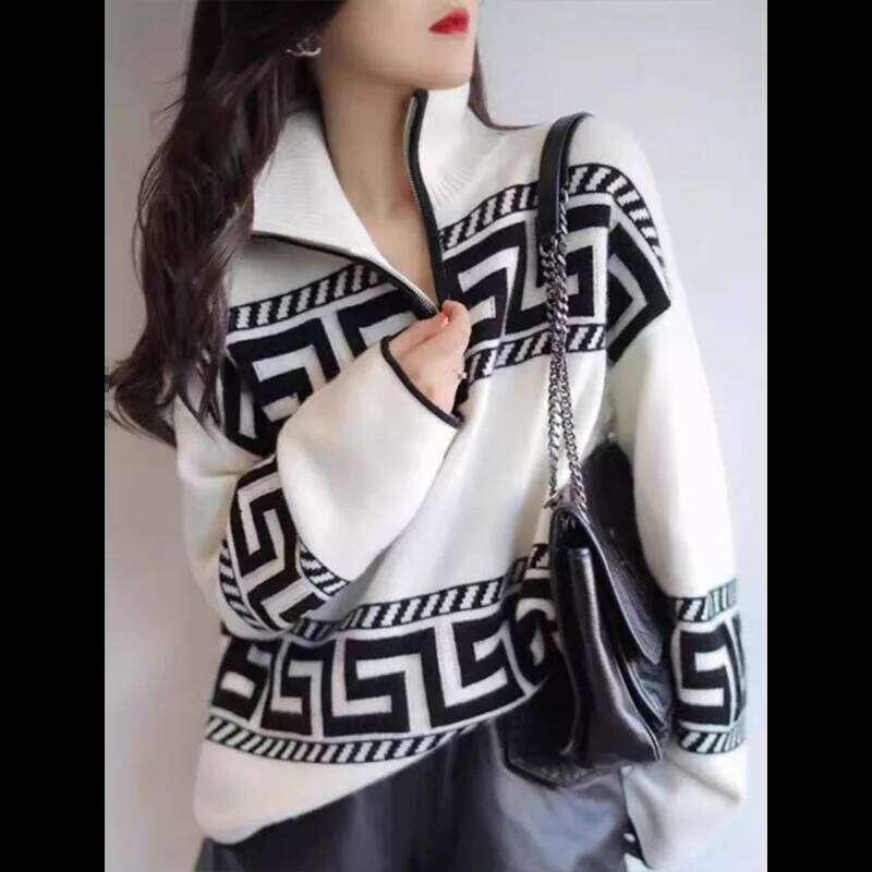 Dopamine French Temperament Versatile Top New Half-open Zipper Lazy Style Long-sleeved Sweater for Women Z260313