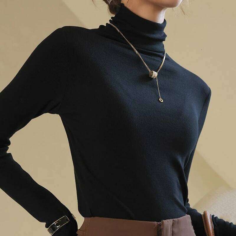 Basic Long Sleeve Turtleneck Sweater for Women Autumn Winter Solid Color Bottom Pullovers Woman All Match Slim Fit Jumper Female Z260313