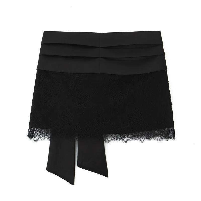 MUJER Black Lace Mini Women Bow Layered Women's Set Mid Waist Skirt Cylinder Luxury Short Skirts for Woman Z260314
