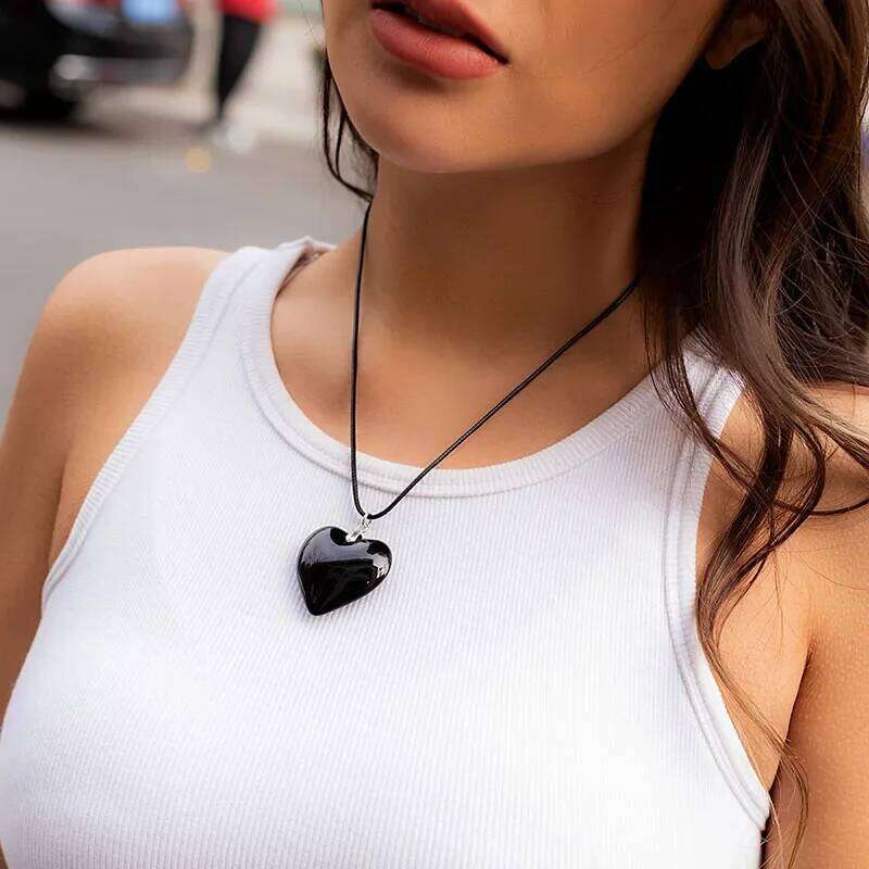 Y2k Heart Necklace for Women Fashion Hip Hop Red Hearts Pink Pendants Necklaces Rope Chain Girls Rave Gift Gothic Jewelry H260312