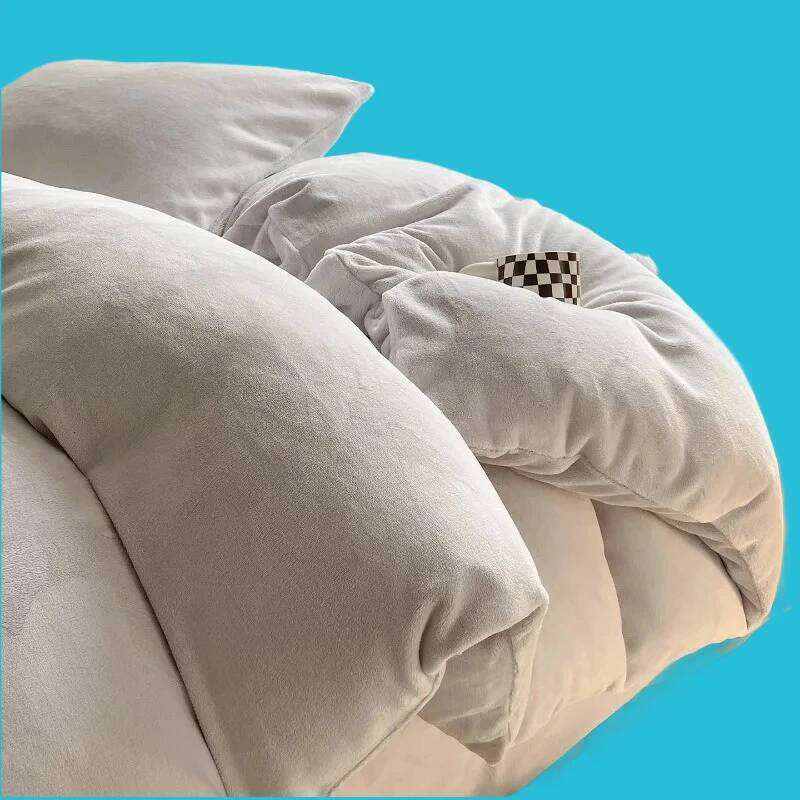 2025 new solid color double parcel milk four-piece winter flange coral fleece quilt cover bed sheet set H260312 - view 6