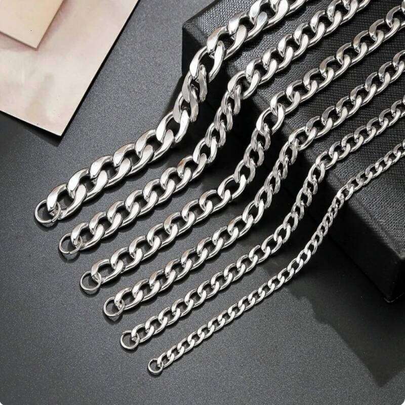 YQ 316L Stainless Steel Cuban Link Chain Flat Necklace For Men Women Jewelry Accessories H260312
