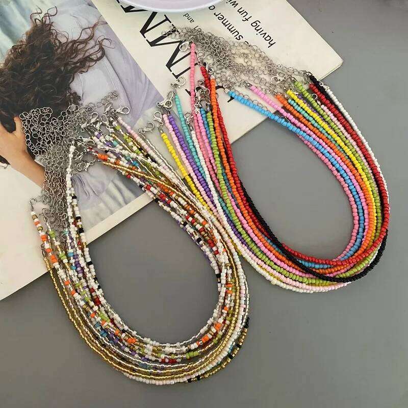 Simple color Seed Beads Bohemia Short Choker Chain Daisy Boho Charm Colorful Handmade Colar Collar Necklace Jewelry Femme H260312