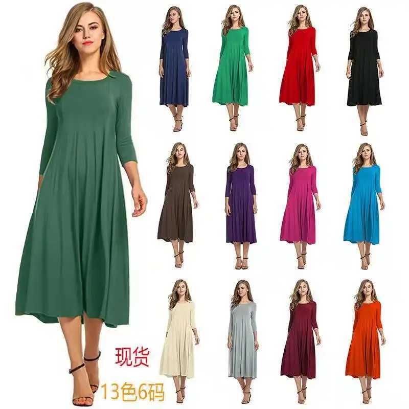 Womens Elegant Plain Short Sleeve Mock Neck Loose T Shirt Dress Swing DressT260314