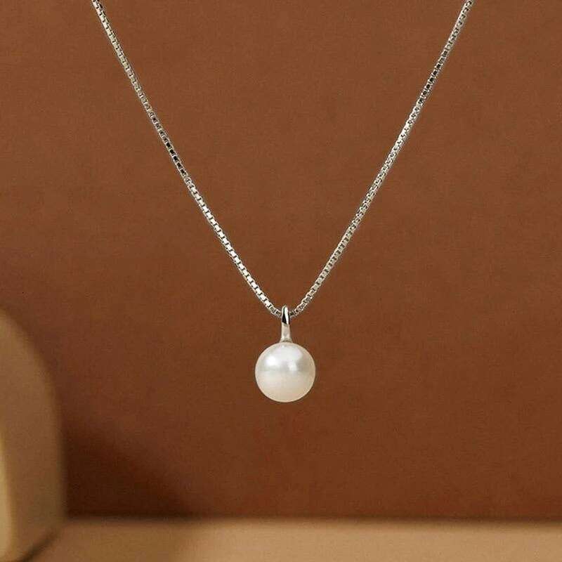 Huitan Simple Elegant Round Imitation Pearl Pendant Necklace for Women Silver Color/Gold Color Daily Wear Wedding Trendy Jewelry H260312