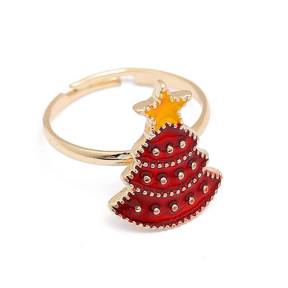 1 PC Open Gold Color Multicolor Enamel Rings Santa Claus Christmas Tree Fashion Jewelry 16mmUS size 5.25 H260312