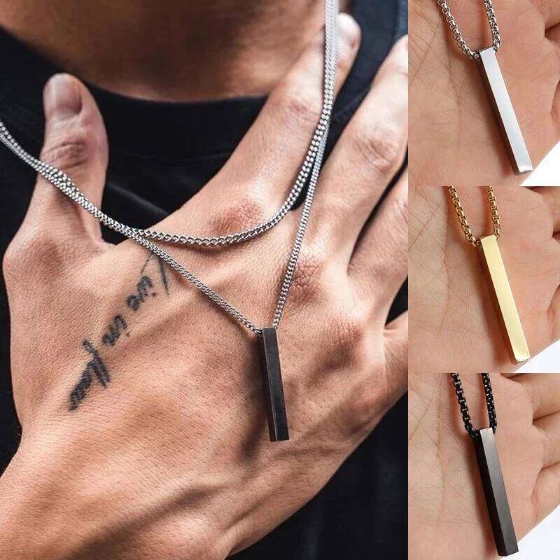 Pillar Necklace For Men Women Stainless Steel 3D Bar Pendant Minimalist Simple Unisex Neck Accessories Hip Hop Rock Jewelry Gift H260312