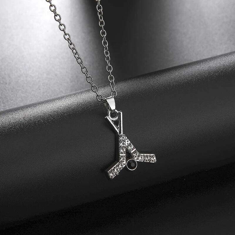 Teamer Clear Crystal Hockey Stick Pendant Necklace for Woman Men Adjustable Chain Fashion Sport Charms Silver Color Jewelry Gift H260312