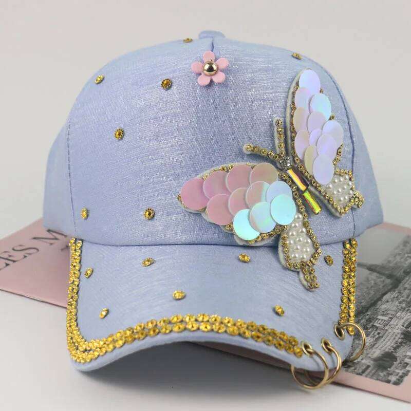 Ladies Casquatte Metal Three Ring Sun Summer Hat For Women Butterfly Diamond Studded Outdoor Baseball Cap Z260313