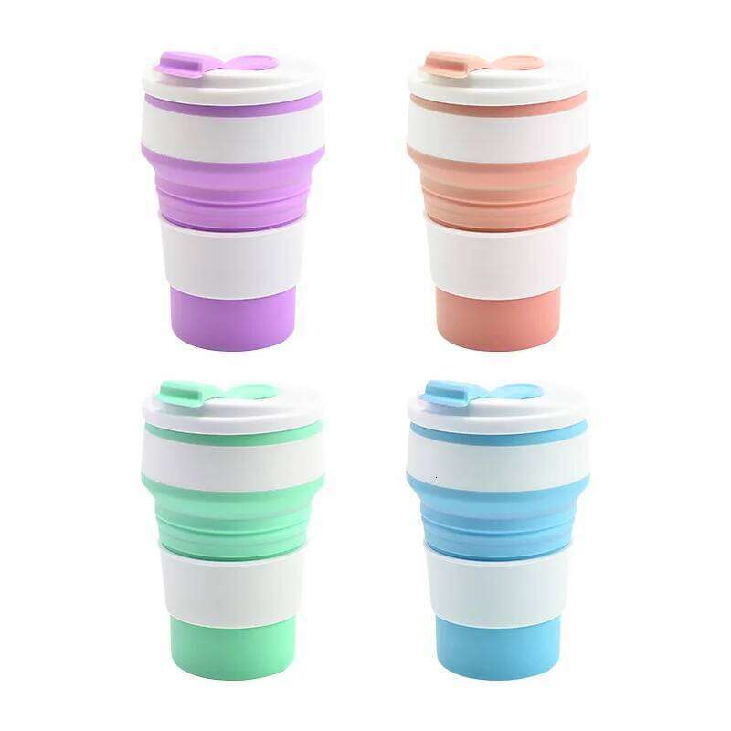 Silicone Folding Hot Drink Cup, Camping Travel, Portable, Anti-Drop Drinking Milk, High-Temperature Resistant Straw Cup Z260313