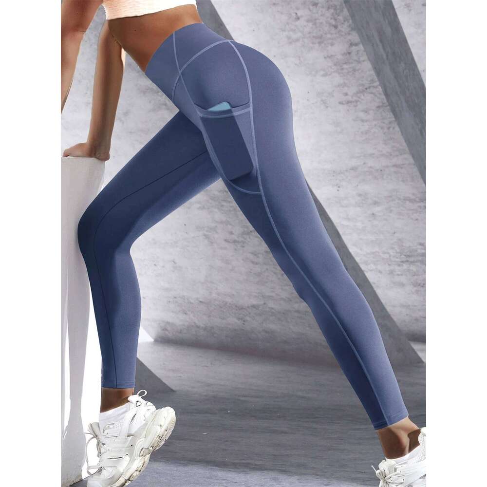 Women High Waist Elastic Workout Yoga Leggings Tummy Control With Side Pockets Pants Seam Gym Fitness Sportswear Tights 26Y0313