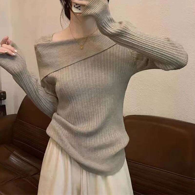 ITOOLIN Autumn Winter Slash Neck Long Sleeve Slim Knitwear Jumpers Off Shoulder Knit For Women Office Sweater 2023 Z260313