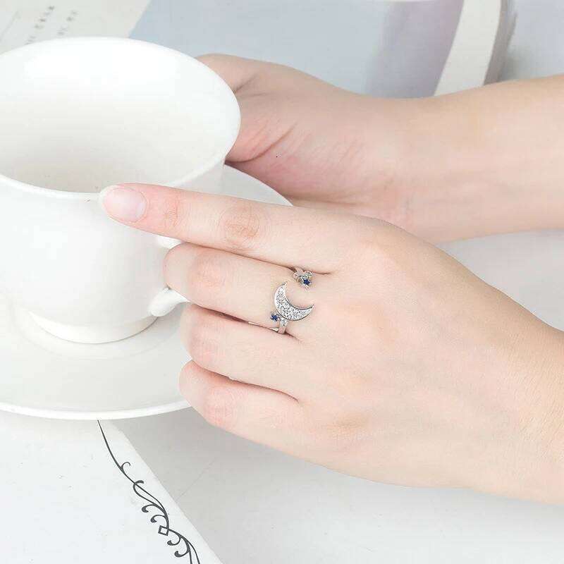 New Fashion Creative Design Moon Star Zircon Resizable Rings 925 Sterling Silver Rhinestone Elegant Ring Women&Girl Jewelry Gift H260312