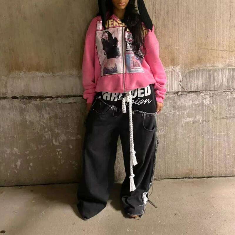 Y2K Gothic street clothing pattern printed casual sportswear K trendy clothes retro fashion men and women hoodie Z260314