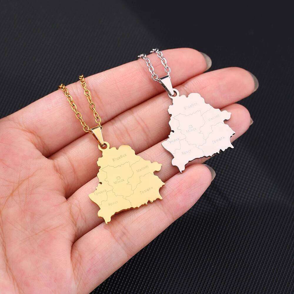 New Belarus Map With City Pendant Necklace For Women Men Gold Silver Color Fashion Belarusian Stainless Steel Jewelry Gifts H260312