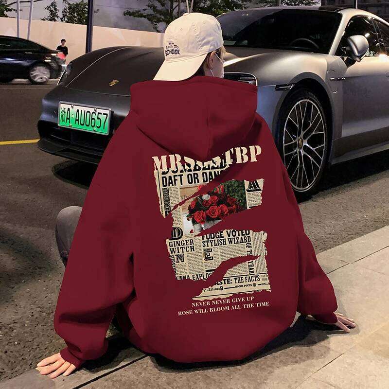 2025 Letter Print Adult Hooded Sweatshirt Spring Autumn New Loose Trendy Brand Oversized Casual American High Street Top Z260314