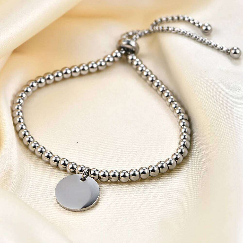 Simple titanium stainless steel bead 3MM string bracelet, adjustable round 26 English letters Z260313