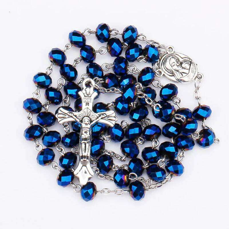 Long Chain Crystal Beads Rosary Necklace Catholic Prayer Rosaries Jewelry for Men Women Stainless Steel Cross Pendant Necklaces H260312