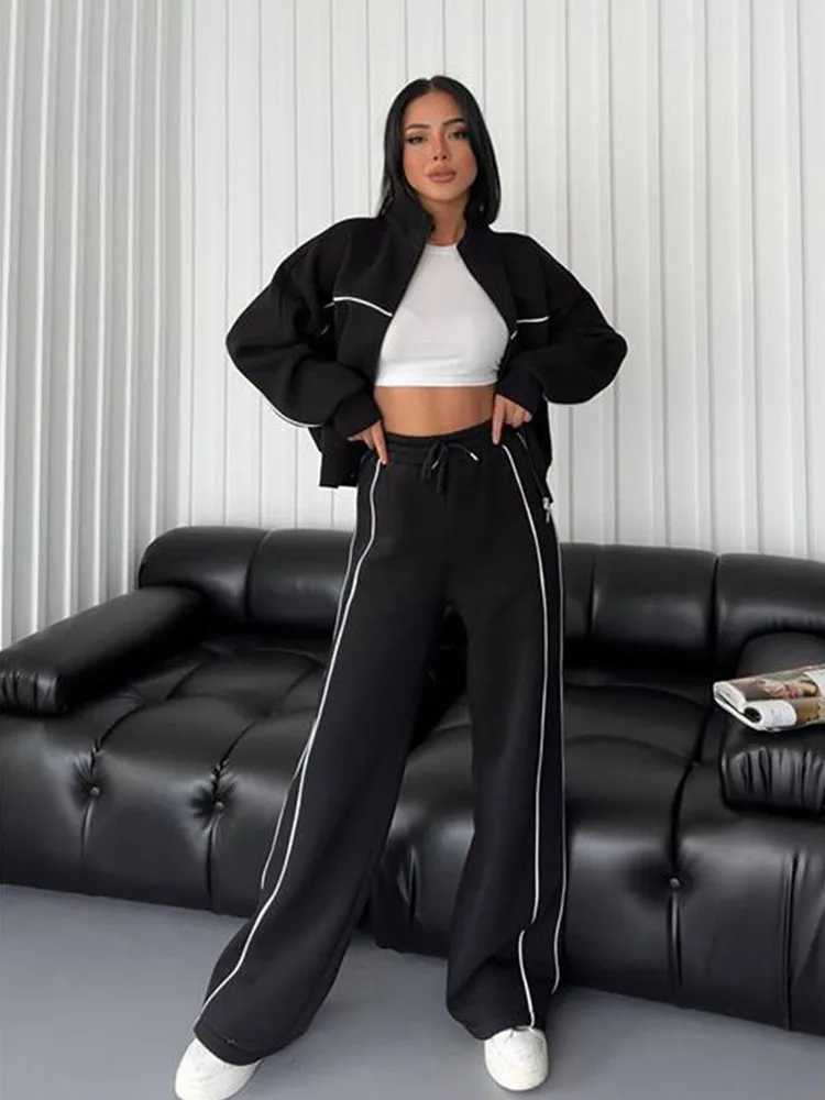 New 2 Piece Sets Women Outfit Casual Pant Set Sportswear Long Sleeve Cardigan Lace Up Clothing Two Piece Suits Zipper Sweatshirt M260313