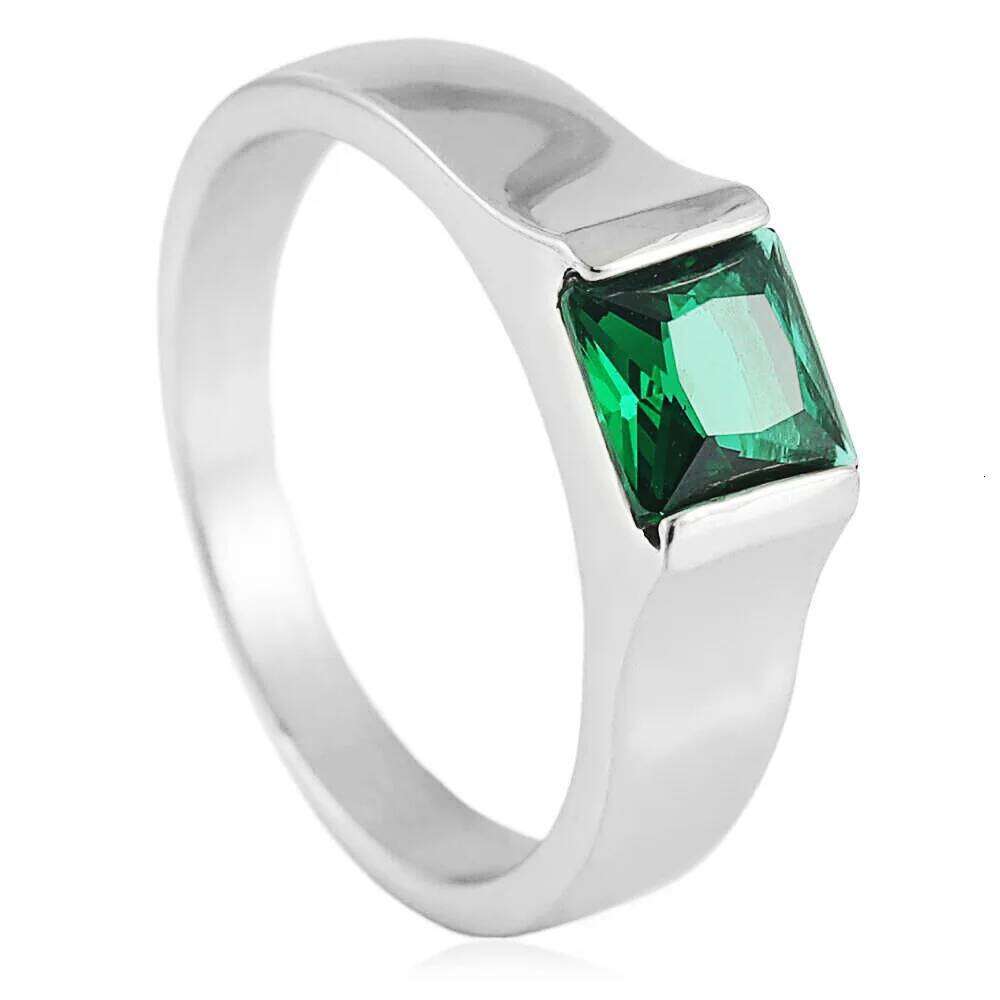 European and American titanium steel multi-color gem diamond simple female personality polygonal ring H260312