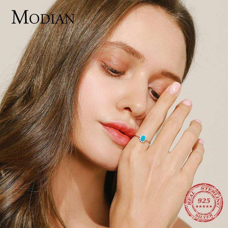 MODIAN Classic Crown Female Ring Pure 925 Sterling Silver Natural Turquoise Elegant Fashion Rings For Women Christmas Jewelry H260312