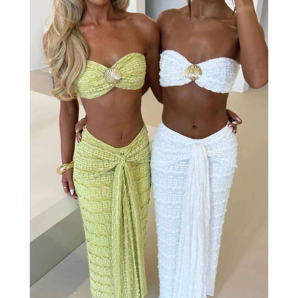 2026 Fashion Lace Off Shoulder Bikini And Skirt Women Swimsuit Sexy Biquini Lady 3Pcs Set Swimwear Female Beachwear Outfits 26H0313