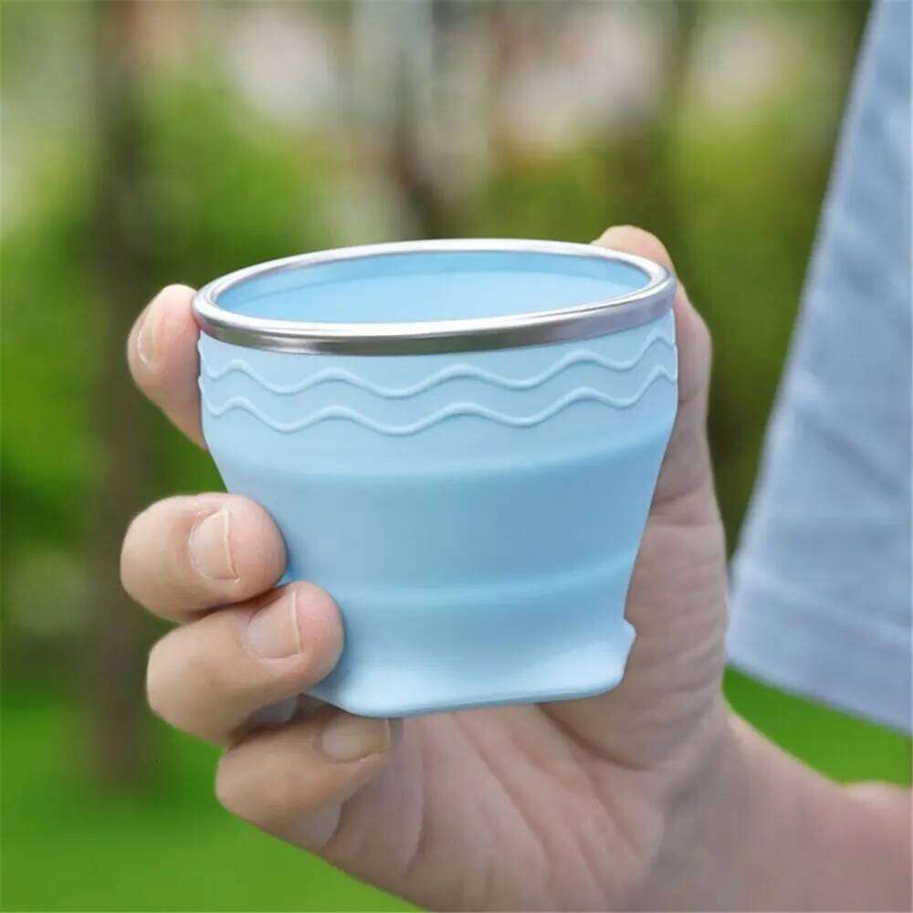 New 200ml Foldable With Lid Silicone Mug Camping Portable Drinking Cup Z260313