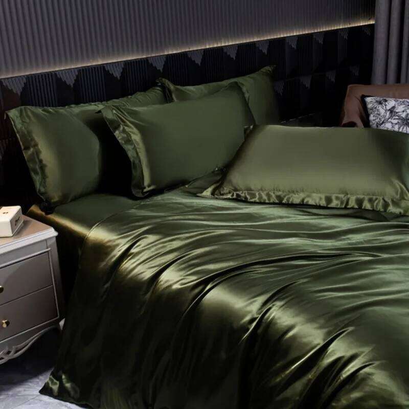2025 New Solid Color Light Soft Home High end Smooth Ice Silk Bed Sheet Four Piece Set H260312 - view 4