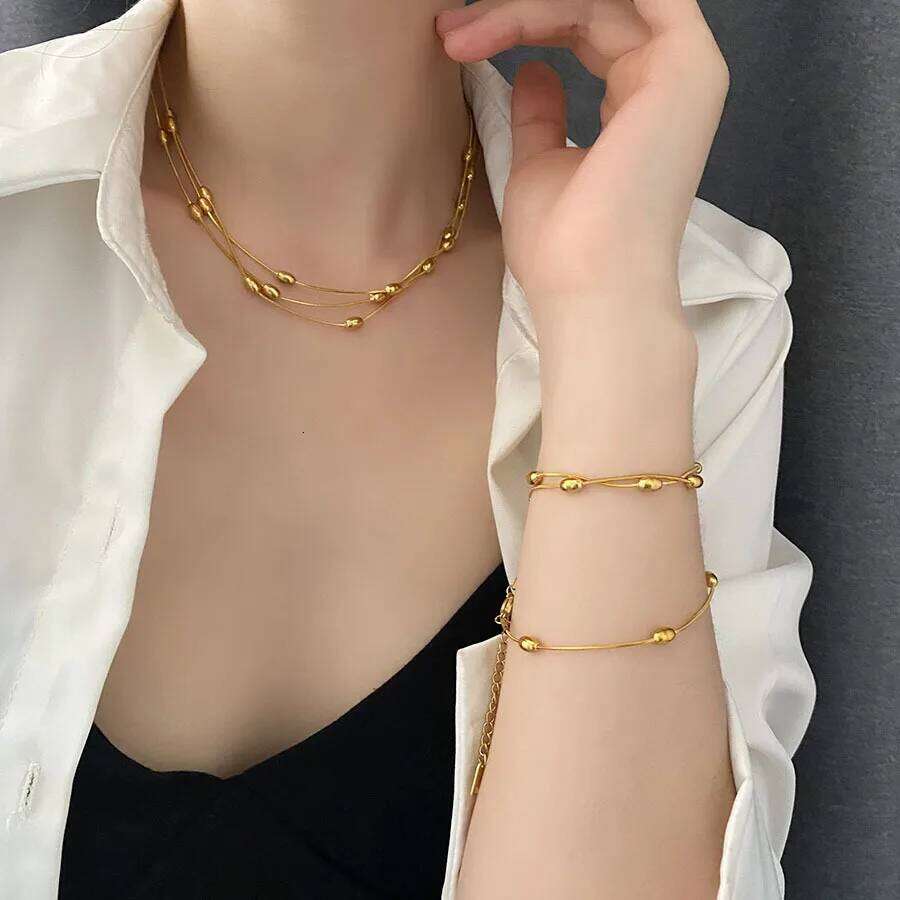 Stainless Steel Gold Silver Color Multi Layers Necklace For Women Fashion Waterproof Neck Chain Jewelry Gift Bijoux H260312