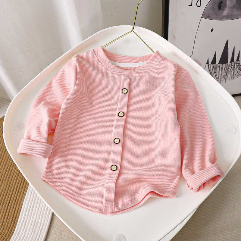 T-shirts Girls' Sweet Long-Sleeve T-Shirt New Style Knitted Base Shirt Children's Ribbed Elastic Buttoned Warm Top
