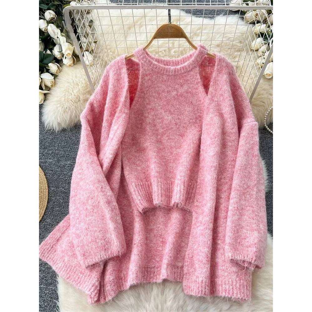 2025 New Fashion Solid Cashmere Sweater Long Sleeves Loose Warm Cardigan+Sleeveless Knitting Tank Top Winter Gentle Casual Tops Z260313