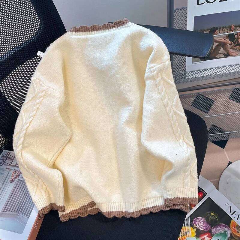 Floral Embroidery Knit Cardigan Women Sweet Preppy Button Pocket Patchwork Sweater Loose Long Sleeve Cute Autumn Winter Outwear Z260313