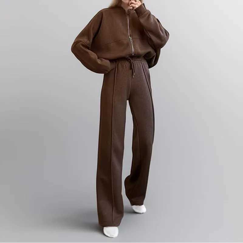 2026 New Spring Womens Zip Up Bomber Jacket and Drawstring Flared Pants Suit Fashion Casual Cozy Daily Sporty Simple Style Sets M260313