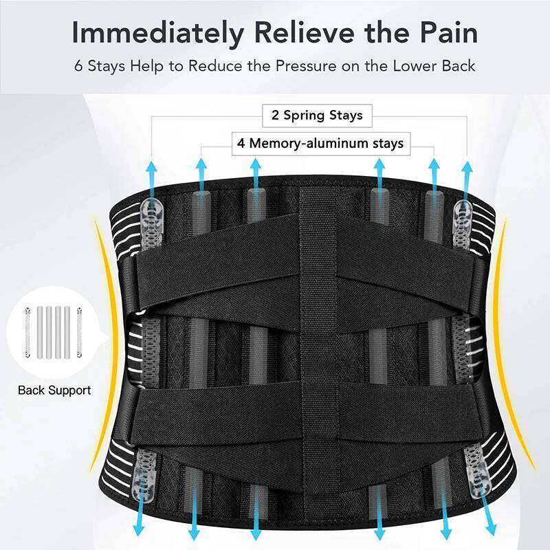 Lumbar Support Belt Men Spine Decompression Waist Adjustable Brace for Lower Back Pain Relief with 6 Stays 26Y0313