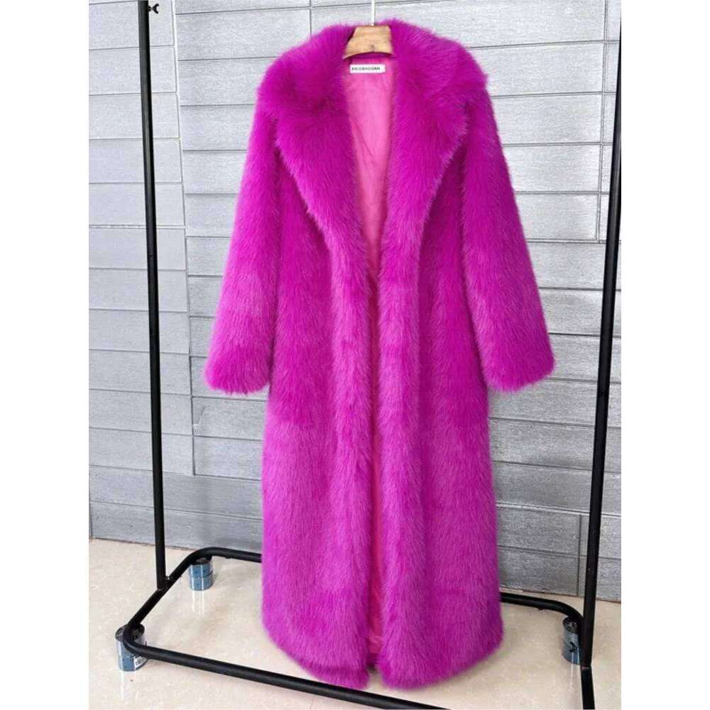 Women Long Autumn Winter Large Faux Fur Jacket Turn Down Collar Pockets Thick Coat female Warm mink fur outwear Z260313